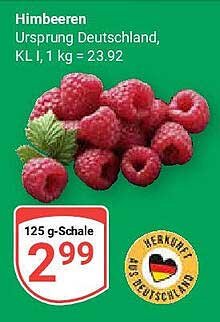 Himbeeren - Ursprung Deutschland, KL I, 125 g für nur 2,99 €