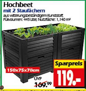 Hochbeet mit 2 Staufächern aus wetterbeständigem Kunststoff