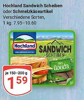 Hochland Sandwich Scheiben oder Schmelzkäseartikel, je 150–200 g für nur 1,59 €