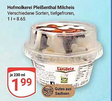Hofmolkerei Pleißenthal Milcheis – Verschiedene Sorten, tiefgefroren, 1 l = 8,65