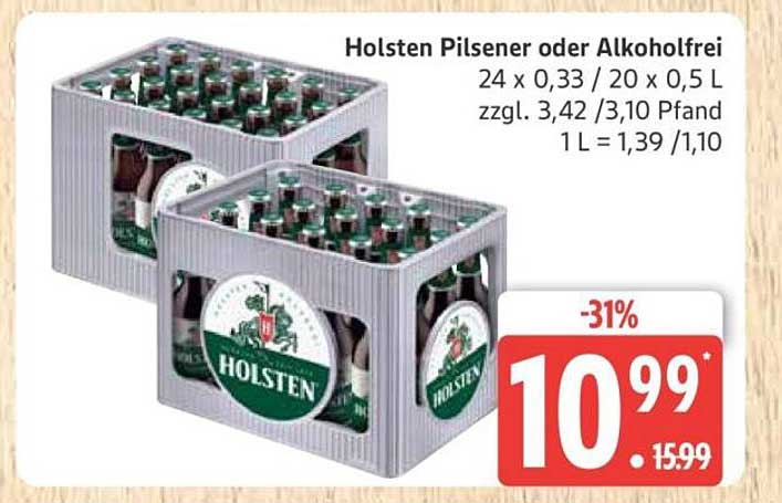 Holsten Pilsener oder Alkoholfrei 24 x 0,33 / 20 x 0,5 L