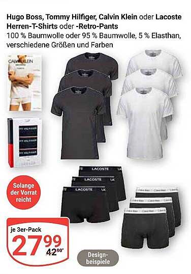 Hugo Boss, Tommy Hilfiger, Calvin Klein oder Lacoste Herren-T-Shirts und Retro-Pants