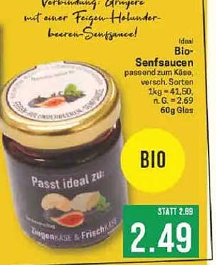 Ideal Bio-Senfsoßen - passend zum Käse, verschiedene Sorten