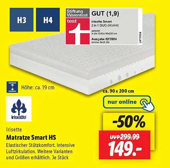 Irisette Matratze Smart HS 2-in-1 DUO (H3/H4)
