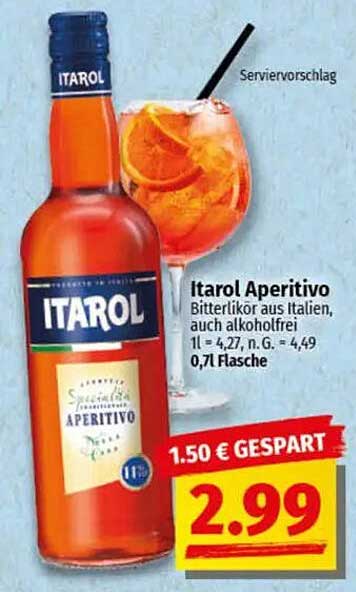 Itarol Aperitivo - Bitterlikör aus Italien, auch alkoholfrei