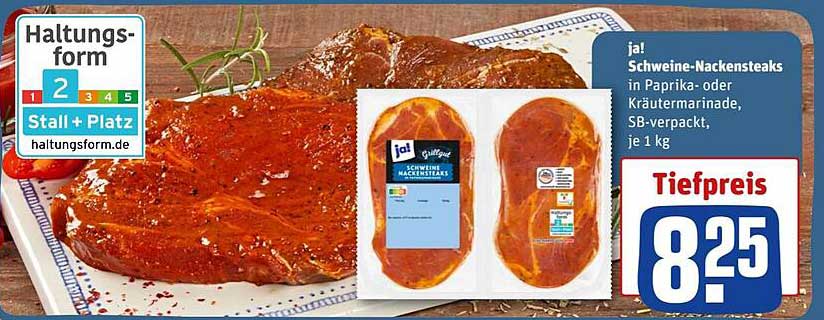 ja! Schweine-Nackensteaks in Paprika- oder Kräutermarinade, SB-verpackt, je 1 kg