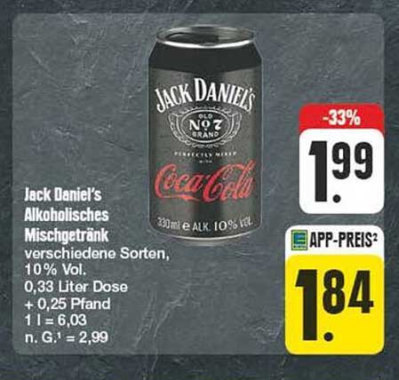Jack Daniel's Alkoholisches Mischgetränk 0,33 Liter Dose