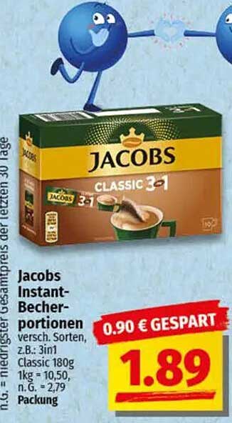 Jacobs Instant-Becherportionen 3in1 - 180g Packung