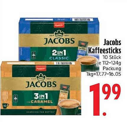 Jacobs Kaffeesticks 10 Stück (2in1 Classic & 3in1 Caramel)