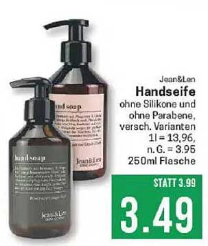 Jean&Len Handseife ohne Silikone und ohne Parabene, 250ml Flasche