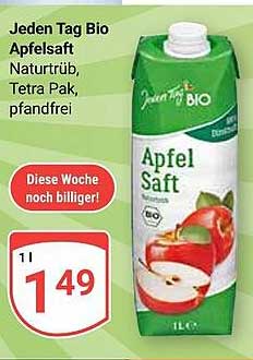 Jeden Tag Bio Apfelsaft Naturtrüb, Tetra Pak, pfandfrei