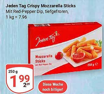 Jeden Tag Crispy Mozzarella Sticks mit Red-Pepper Dip, 250 g