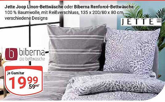Jette Joop Linon-Bettwäsche oder Biberna Renforcé-Bettwäsche 100 % Baumwolle, verschiedene Designs