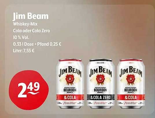 Jim Beam Whiskey-Mix Cola oder Cola Zero 0,33 l