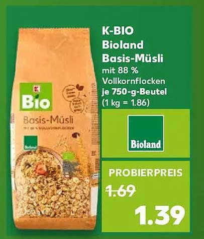 K-BIO Bioland Basis-Müsli mit 88 % Vollkornflocken