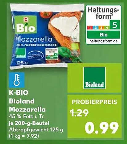 K-BIO Bioland Mozzarella 45% Fett i. Tr. je 200-g-Beutel