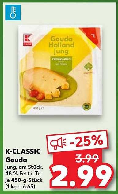 K-CLASSIC Gouda jung, am Stück, 450 g