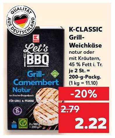 K-CLASSIC Grill-Weichkäse natur oder mit Kräutern