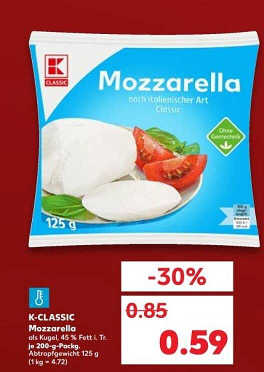 K-CLASSIC Mozzarella nach italienischer Art, 125 g