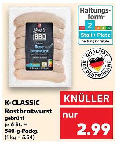 K-CLASSIC Rostbratwurst - Ideal für BBQ-Fans!