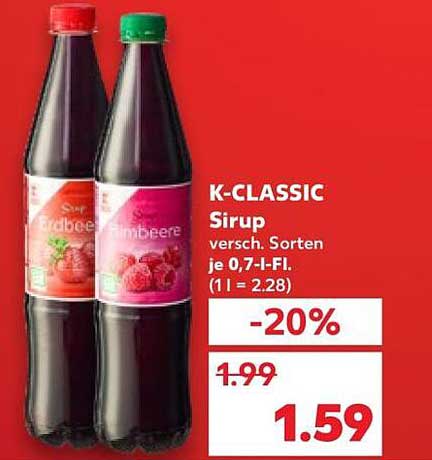 K-CLASSIC Sirup 0,7 l - Erdbeer und Himbeere