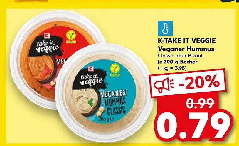 K-Take It Veggie Veganer Hummus Classic oder Pikant 200-g-Becher