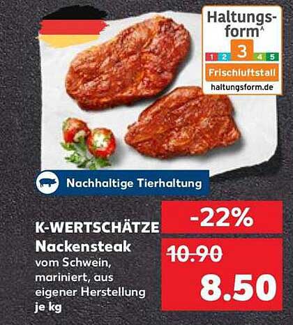 K-WERTSCHÄTZE Nackensteak vom Schwein, mariniert, aus eigener Herstellung je kg