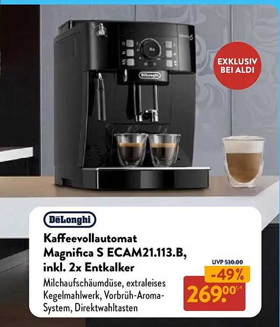 Kaffeevollautomat Magnifica S ECAM21.113.B, inkl. 2x Entkalker