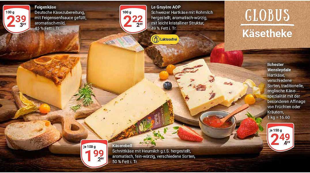 Käse-Spezialitäten aus der Globus Käsetheke