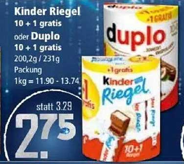 Kinder Riegel 10 + 1 gratis oder Duplo 10 + 1 gratis
