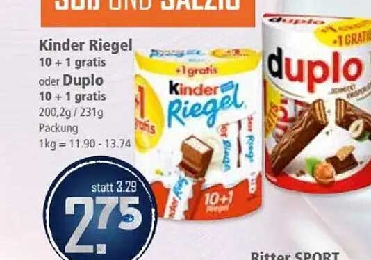 Kinder Riegel 10 + 1 gratis oder Duplo 10 + 1 gratis