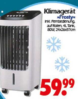 Klimagerät »Frosty« inkl. Fernbedienung, auf Rollen, 4L Tank, 80W, 24x26x57cm