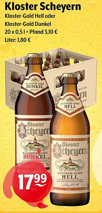 Kloster-Gold Hell oder Kloster-Gold Dunkel 20 x 0,5 l – nur 17,99 €