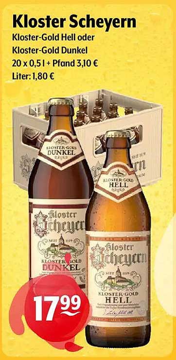Kloster Scheyern Kloster-Gold Hell oder Kloster-Gold Dunkel 20 x 0,5 l