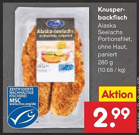 Knusperbackfisch - Alaska Seelachs Portionsfilet, ohne Haut, paniert 280 g