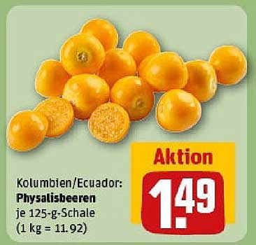 Kolumbien/Ecuador: Physalisbeeren je 125-g-Schale (1 kg = 11.92)