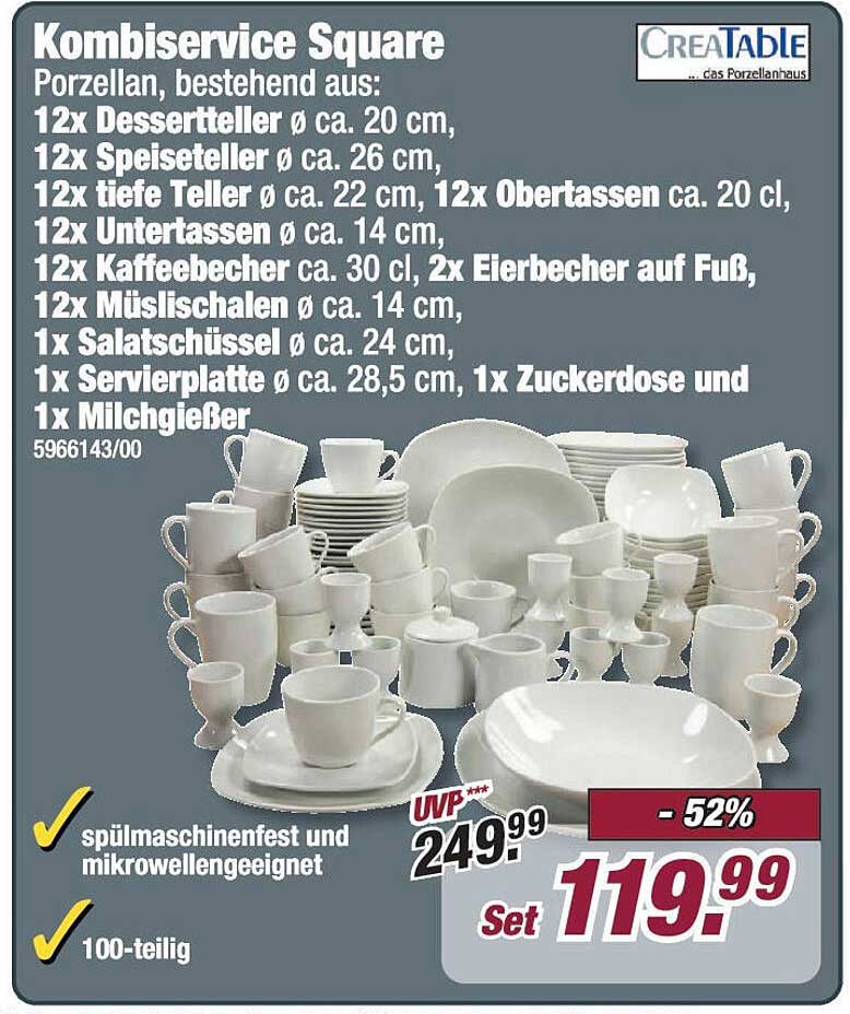 Kombiservice Square – 100-teiliges Porzellan-Set
