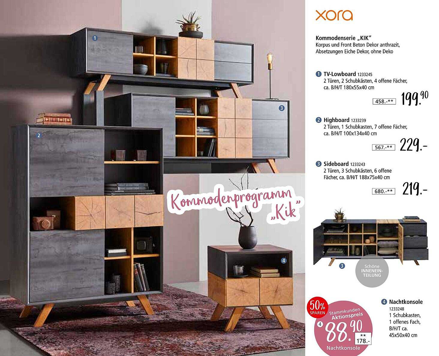 KOMMODENSERIE 'KIK' – TV-Lowboard, Highboard, Sideboard und Nachtkonsole