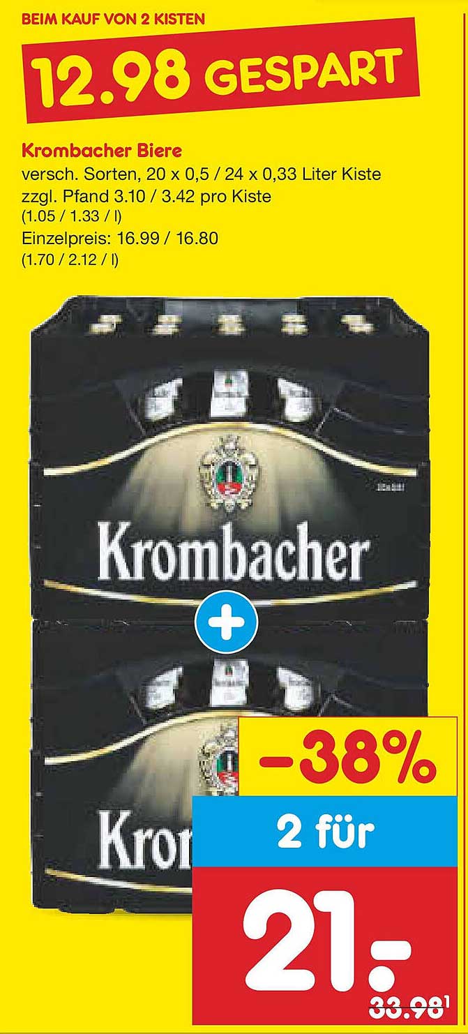 Krombacher Biere - 2 Kisten für nur 21,00 €