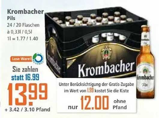 Krombacher Pils - 24 Flaschen à 0,33l für nur 12,00 €
