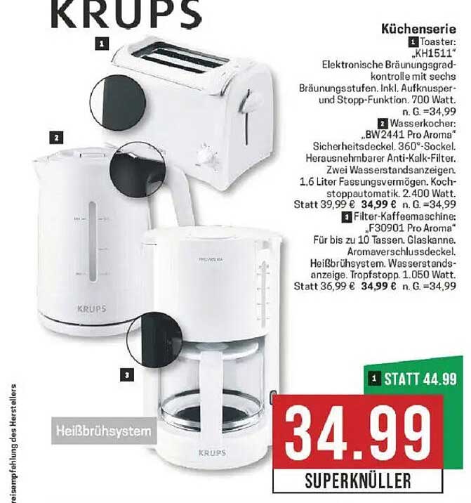 Krups Küchengeräte Set - Toaster, Wasserkocher und Filter-Kaffeemaschine