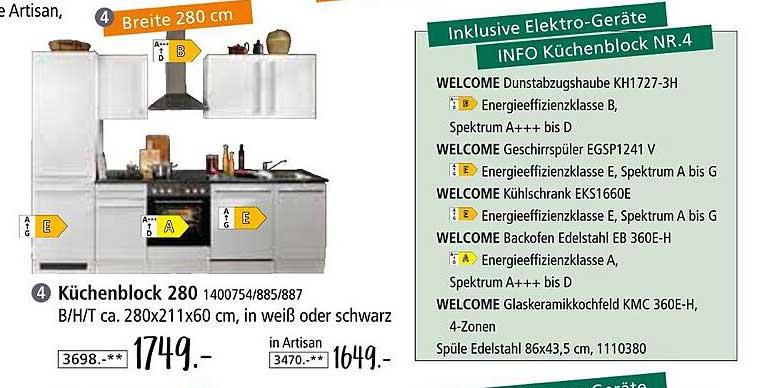 Küchenblock 280 mit Elektrogerät-Set