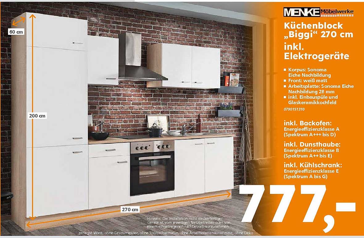 Küchenblock „Biggi“ 270 cm inkl. Elektrogeräte