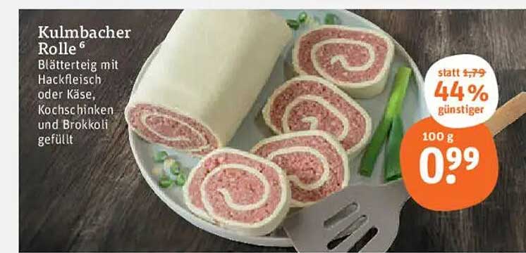 Kulmbacher Rolle 6 - Blätterteig mit Hackfleisch oder Käse, Kochschinken und Brokkoli gefüllt