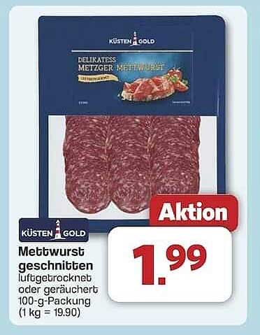 KÜSTEN GOLD Metzger-Mettwurst, luftgetrocknet oder geräuchert, 100-g-Packung
