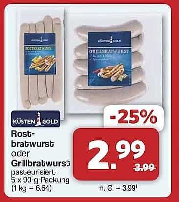 Küsten Gold Rostbratwurst oder Grillbratwurst 5 x 90-g-Packung