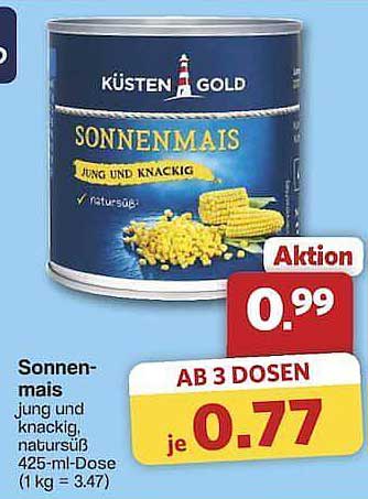 Küsten Gold Sonnenmais - jung und knackig, natur süß, 425-ml-Dose