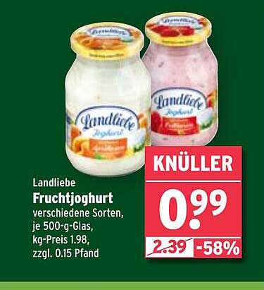 Landliebe Fruchtjoghurt verschiedene Sorten, je 500-g-Glas
