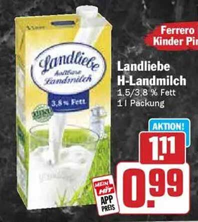 Landliebe H-Landmilch 1,5/3,8 % Fett 1 l Packung