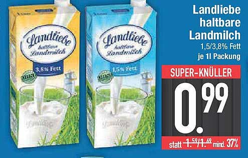 Landliebe haltbare Landmilch 1,5/3,8% Fett je 1 l Packung